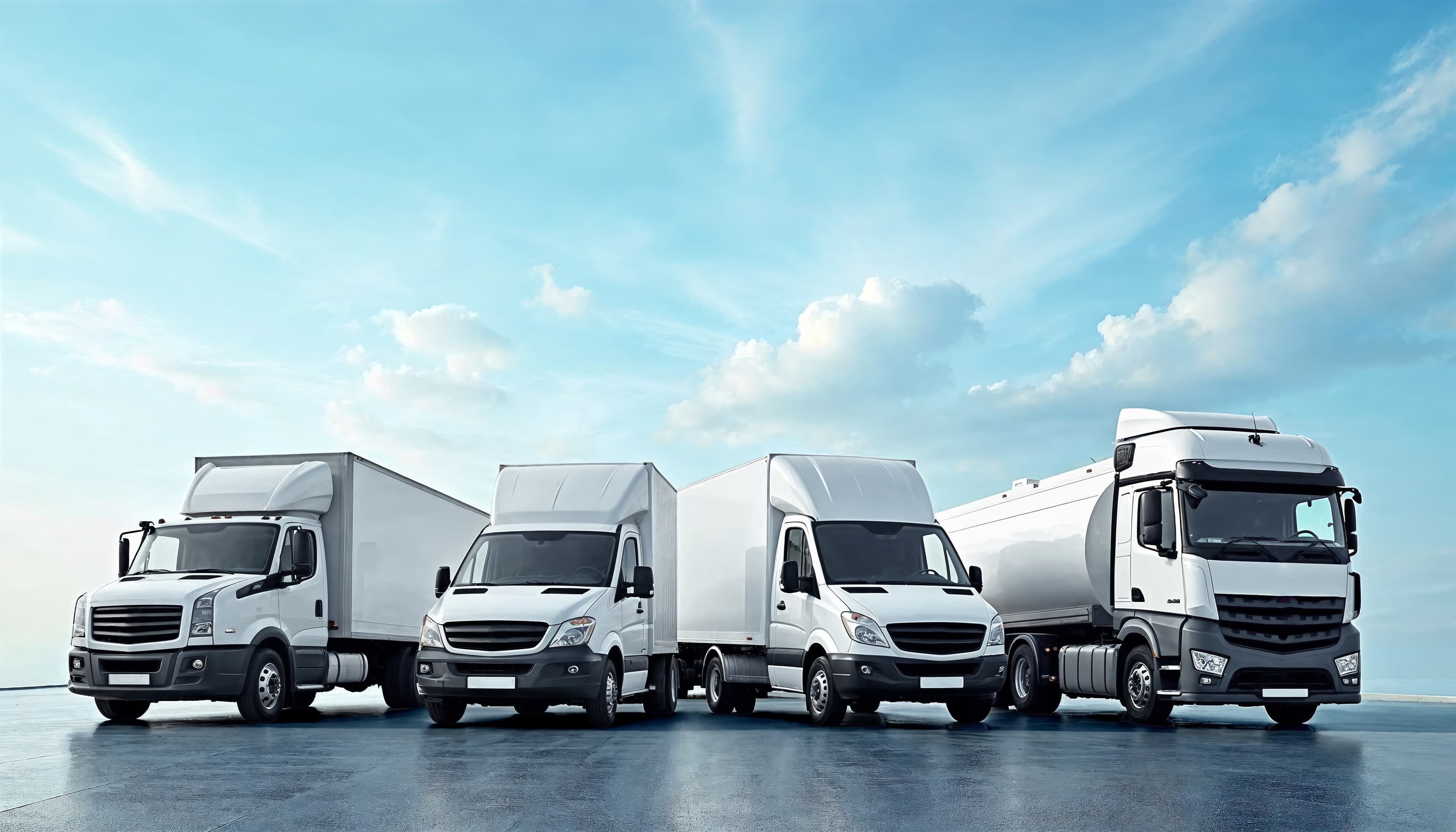 Fleet of white delivery trucks