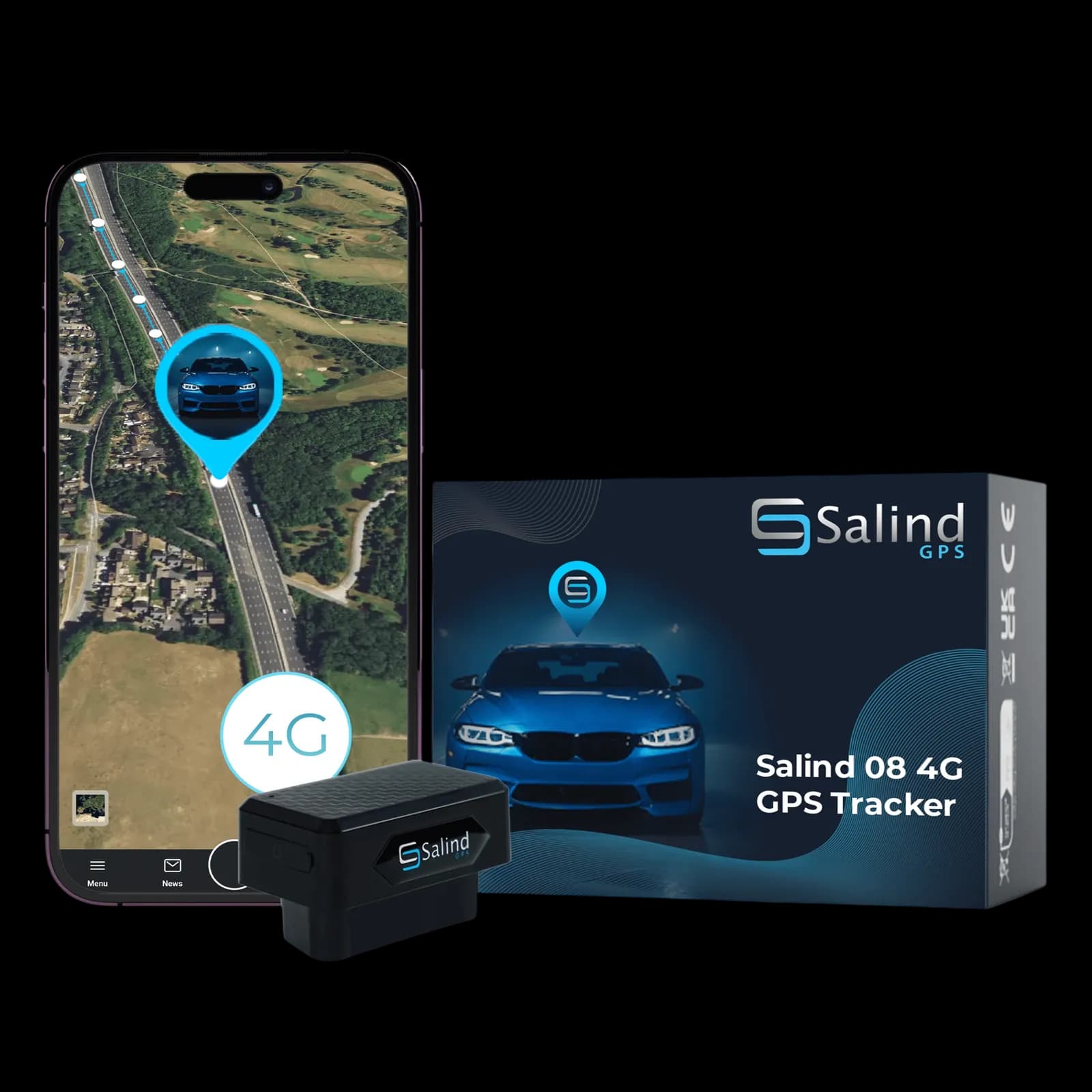 Salind 08 4G OBD — plug-and-play GPS tracker, front view