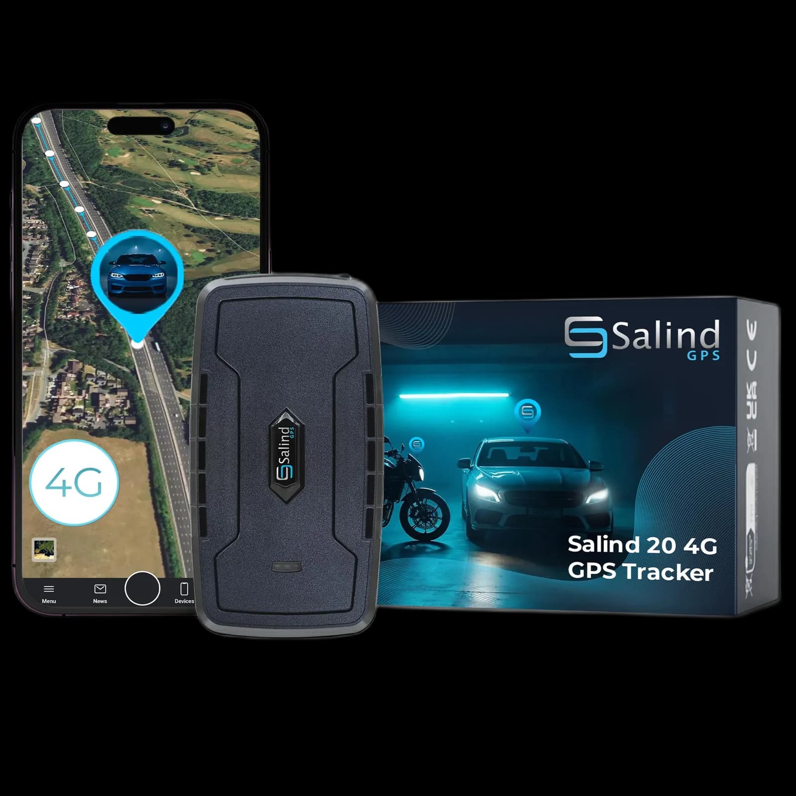 Salind 20 4G — Langzeit-GPS-Tracker mit Akku, Frontansicht
