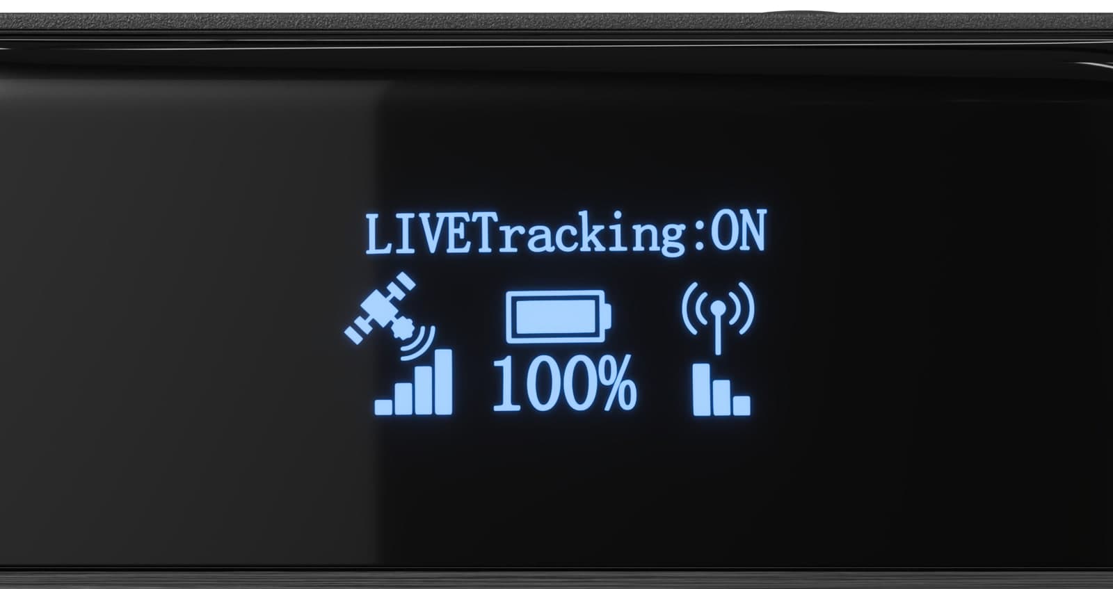 Display des Salind 11 4G 2.0 mit LIVE Tracking, GPS-Signal, Akku 100 % und Netzempfang