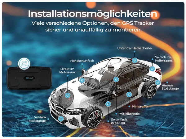 Einbaumöglichkeiten — starker Magnet für einfaches Anbringen, zahllose Verstecke für den GPS-Tracker am Fahrzeug