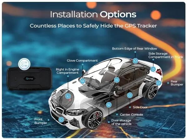 Opciones de instalación — imán fuerte para fijación fácil, innumerables sitios para esconder el tracker GPS de forma segura en un vehículo